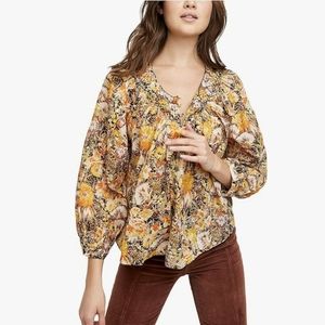 We The Free Boho Midnight Combo Long Sleeve Blouse Top Size Large